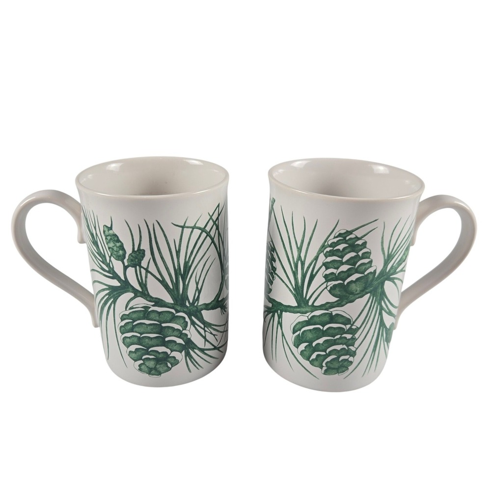 Godiva Pine Cone Coffee Mug Set Christmas Cocoa Cups Holiday Winter Pair